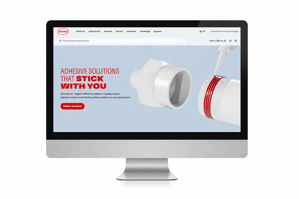 Bilgisayar ekranı üzerinde Henkel Yapıştırıcı Teknolojileri web sitesi.