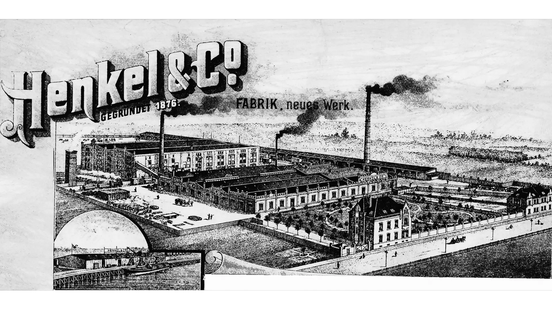 Holthausen tesisinin yer aldığı ve sol alt köşesinde Reisholz Limanı’nın bir bölümünün görüldüğü Henkel antetli kâğıdı.